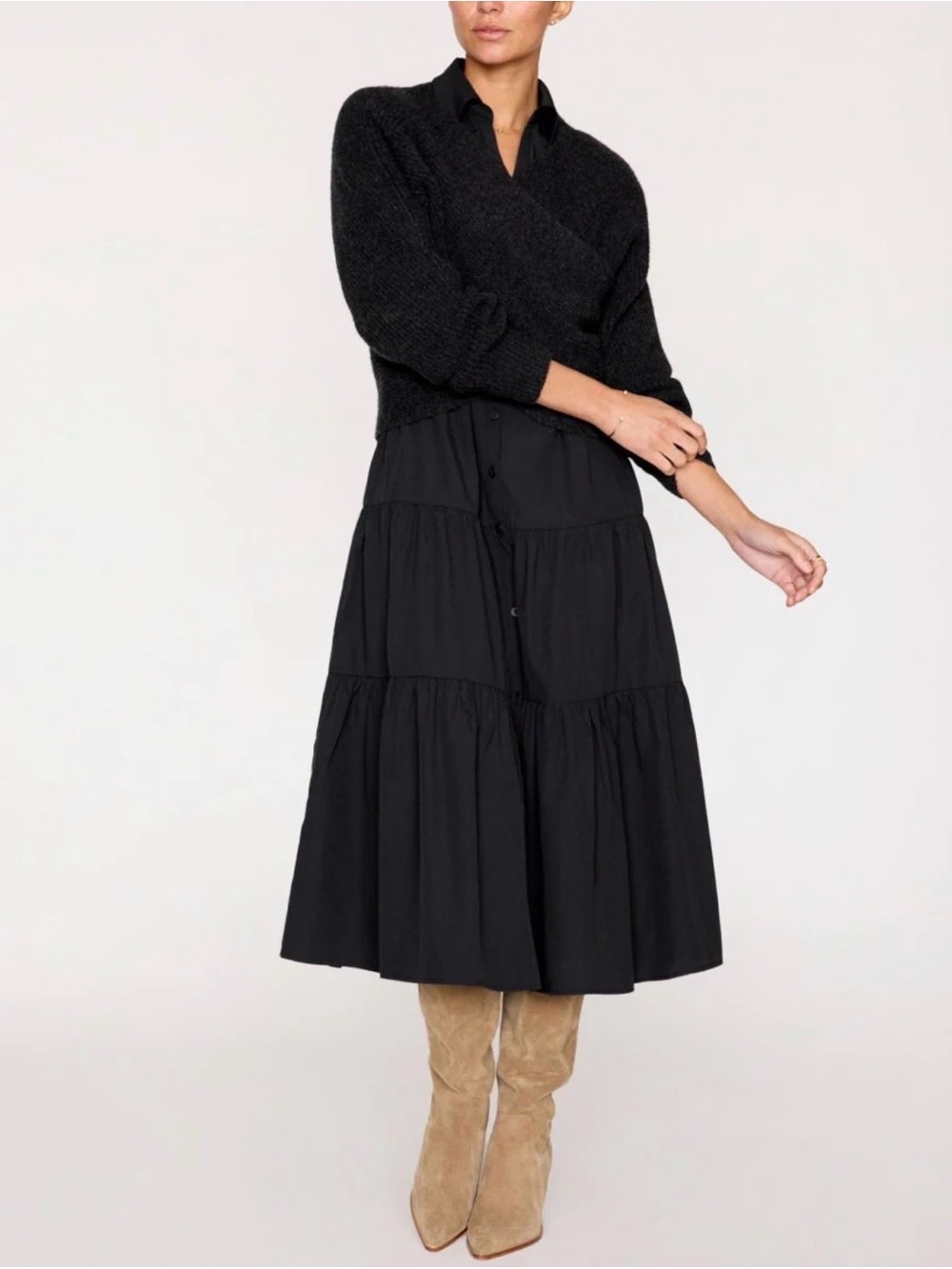 Brochu Walker The Black Long Sleeve Havana Tiered Dress – Size XS - Picture 4 of 12